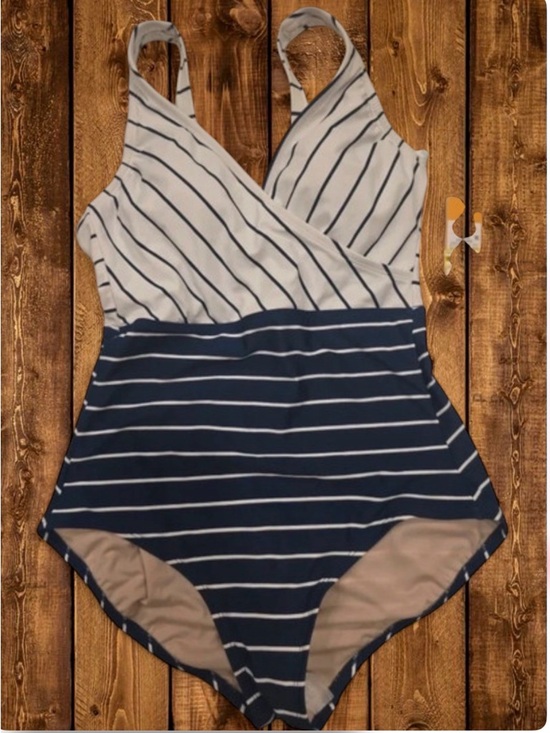 Kona Sol Other - Kona Sol Striped One-Piece Swimsuit in Navy and White Size M NWT